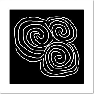 Celtic Spiral Irish White Line Drawing Posters and Art